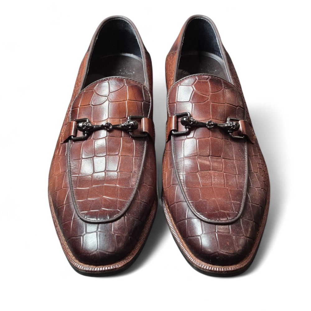 Robert Graham Men's US 9 Croc Embossed Skull Bit Loafers‎ Brown Dress Shoes